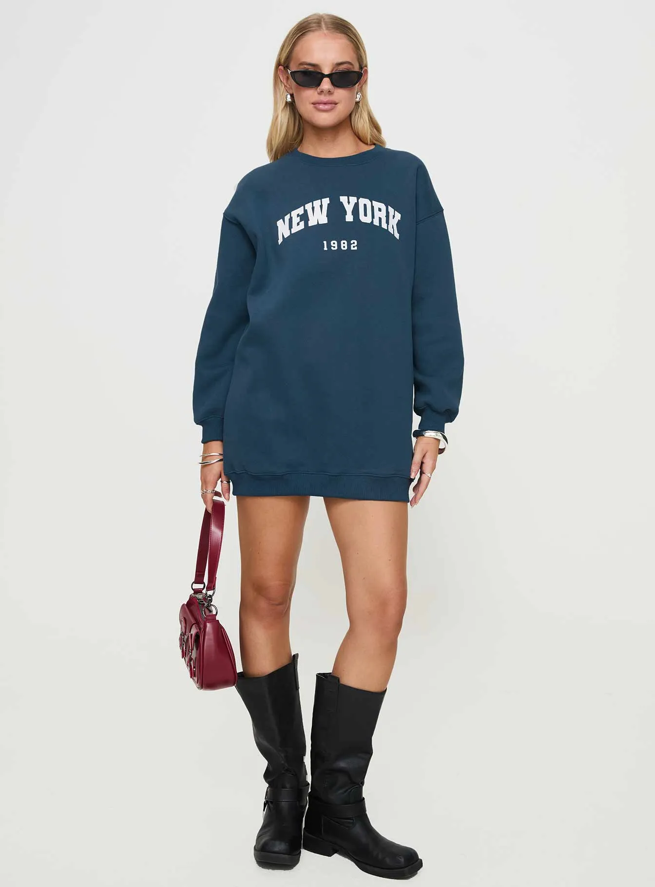 New York Minute Mini Sweatshirt Dress Navy sold by Princess Polly product image thumbnail 3