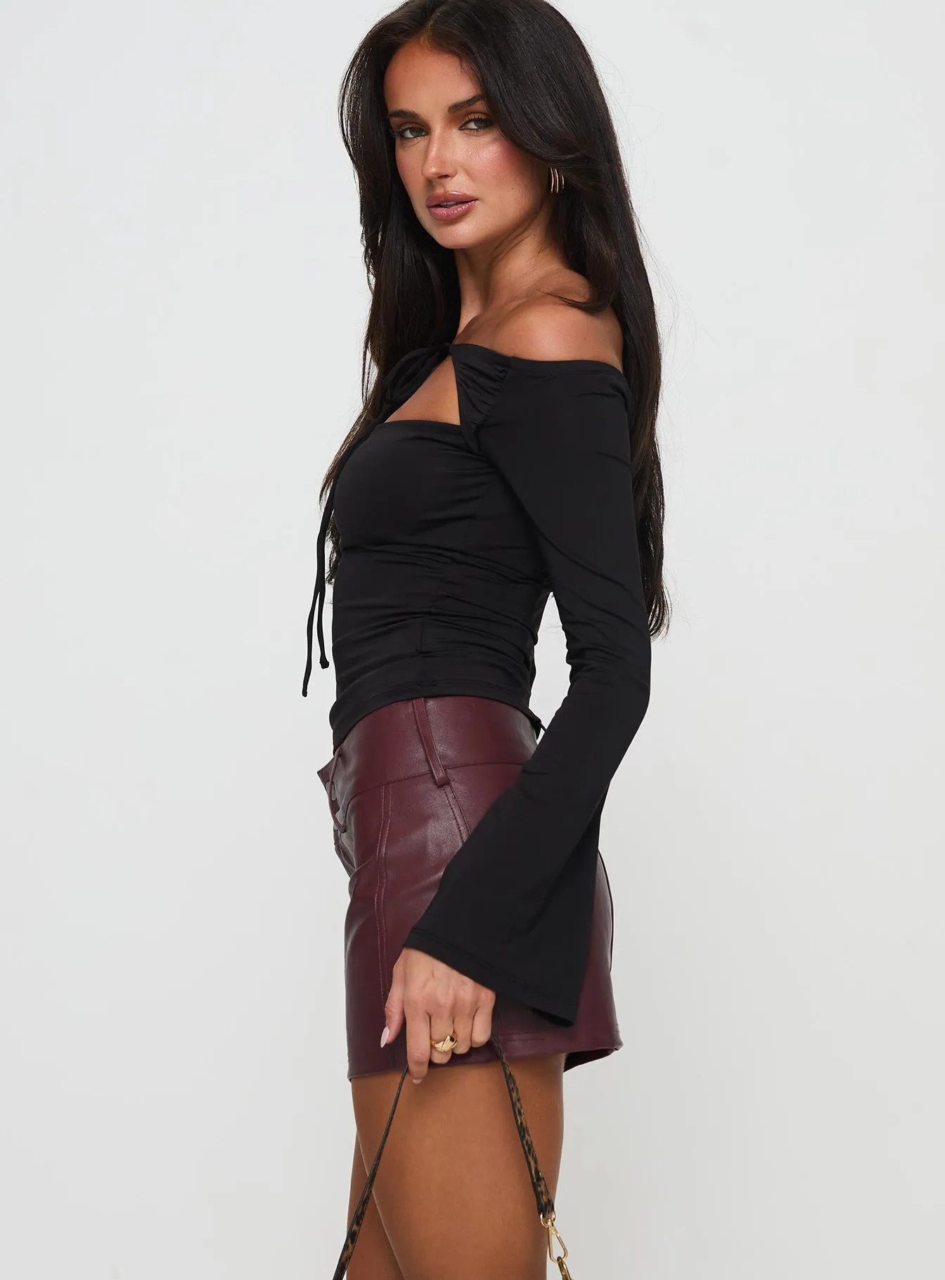 Magee Faux Leather Mini Skirt Burgundy sold by Princess Polly product image thumbnail 4