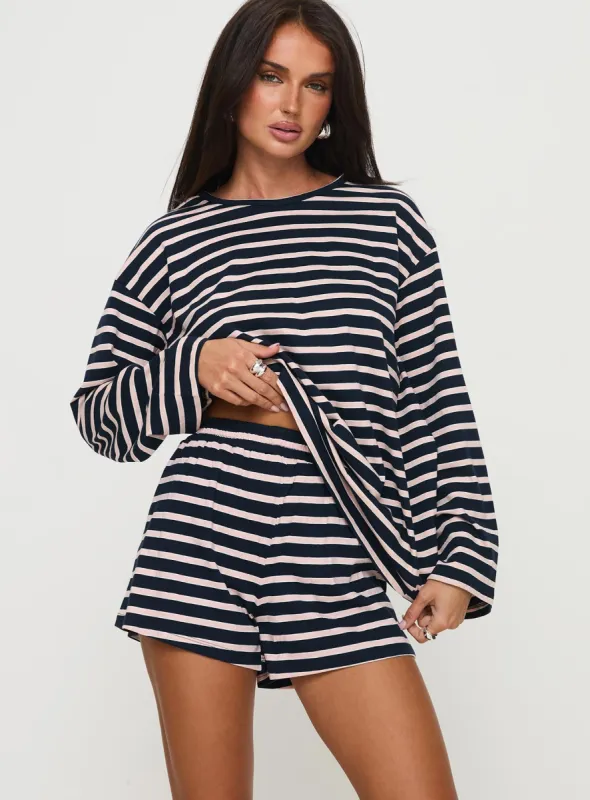 Olive Branch Set Navy / Pink Stripe sold by Princess Polly