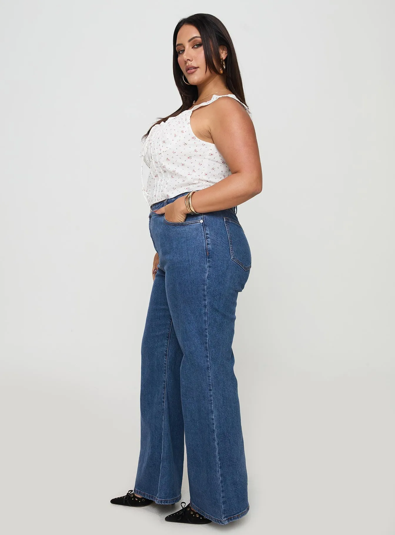 Lucille High Rise Flared Jeans Mid Wash Curve sold by Princess Polly product image thumbnail 3