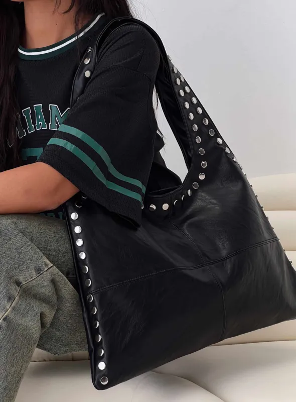 Tell The Truth Studded Bag Black / Silver sold by Princess Polly