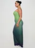 Stolen Love Strapless Maxi Dress Blue / Green Ombre Curve sold by Princess Polly