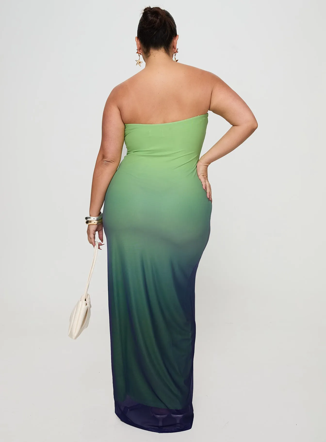 Stolen Love Strapless Maxi Dress Blue / Green Ombre Curve sold by Princess Polly product image thumbnail 4
