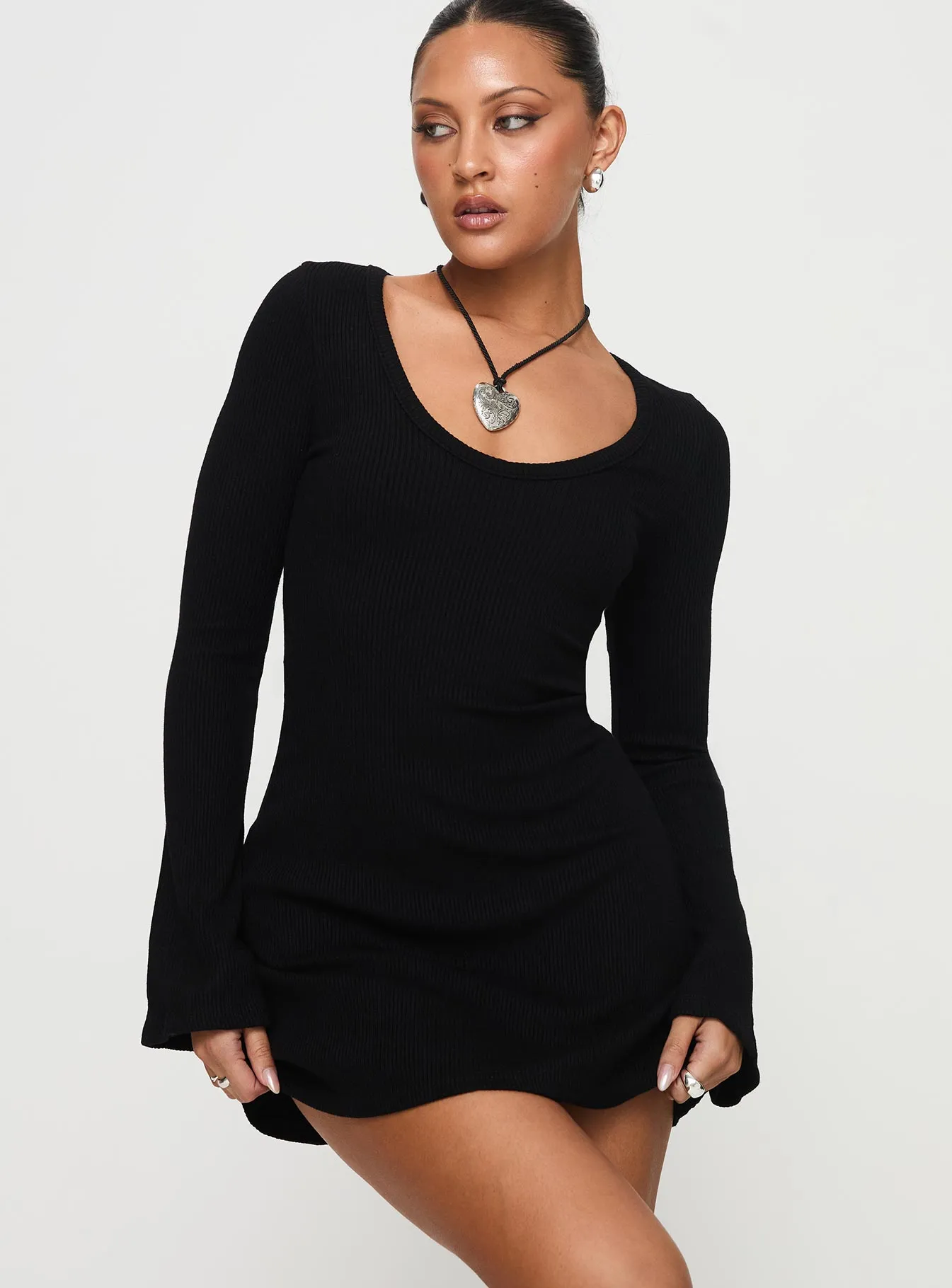 Best Interest Long Sleeve Mini Dress Black Petite sold by Princess Polly