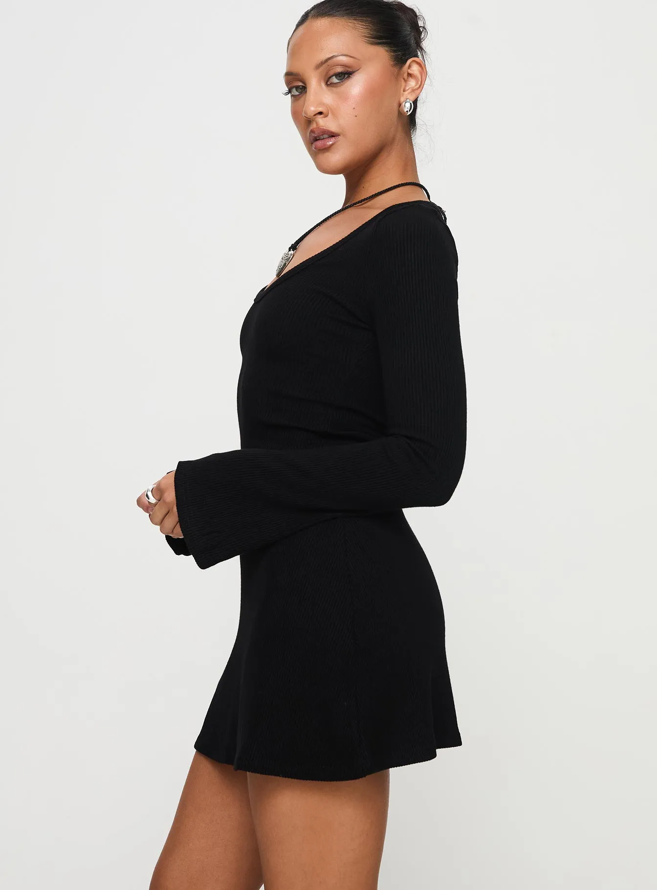 Best Interest Long Sleeve Mini Dress Black Petite sold by Princess Polly product image thumbnail 3