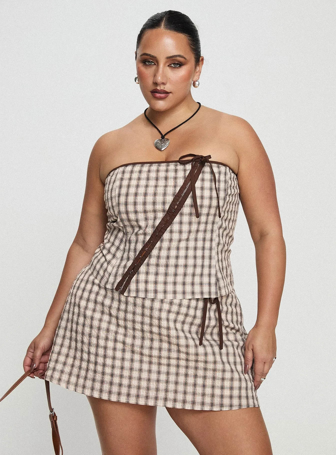 Korren Low Rise Skort Plaid Curve sold by Princess Polly