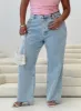 Fawcett High Rise Straight Leg Jeans Light Blue Wash Curve sold by Princess Polly