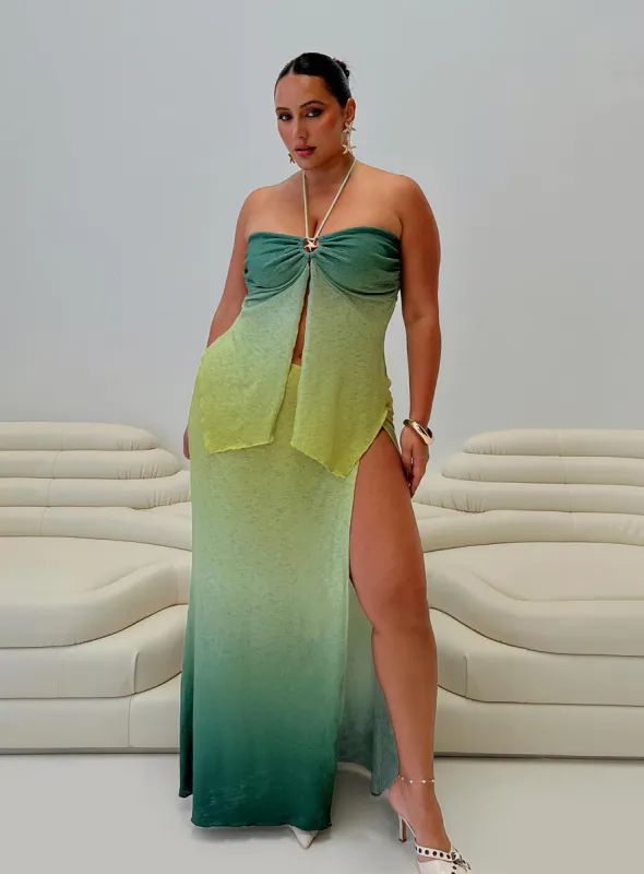 Star Girl Maxi Skirt Green Ombre Curve sold by Princess Polly