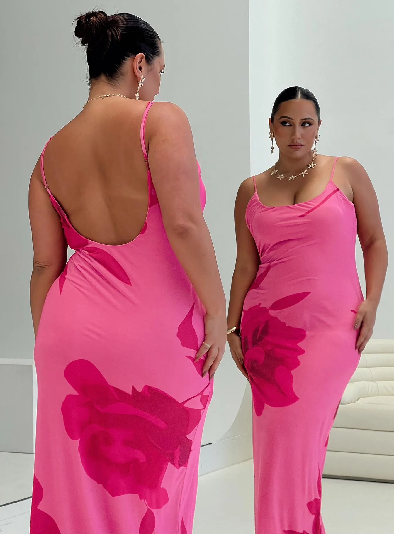 Knox Maxi Dress Hot Pink Floral Curve sold by Princess Polly