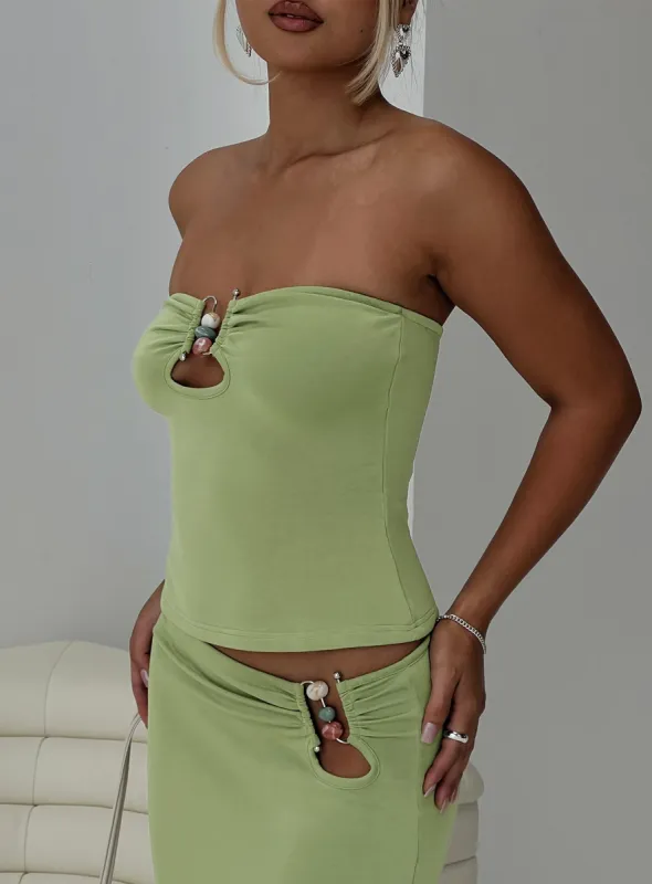 Sun Chaser Strapless Top Green sold by Princess Polly