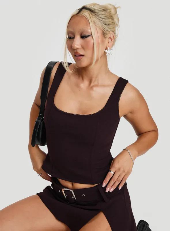 Evonne Corset Top Wine sold by Princess Polly