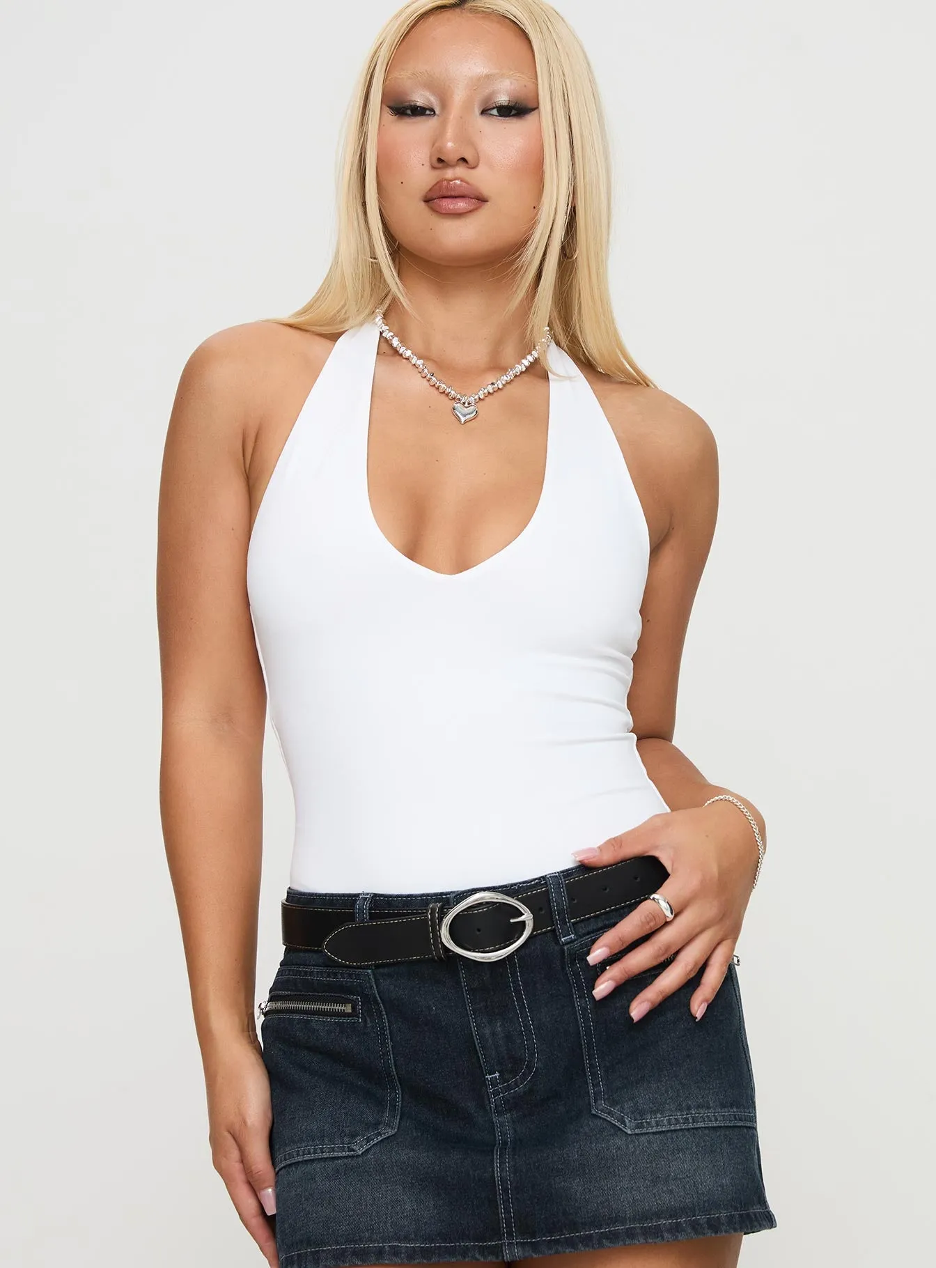 Someone New Halter Bodysuit White sold by Princess Polly product image thumbnail 2
