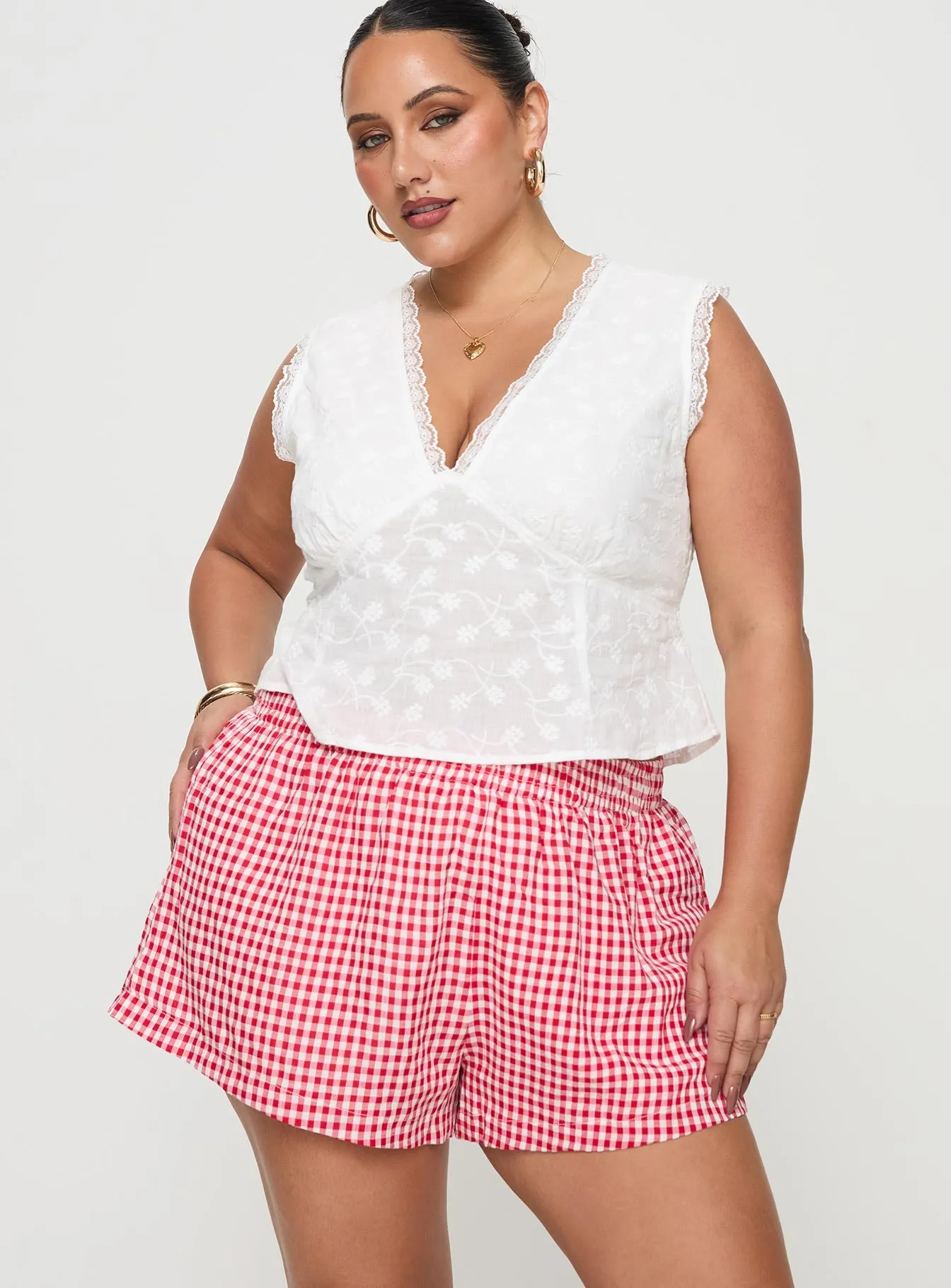 Beach House Shorts Red / White Gingham Curve sold by Princess Polly product image thumbnail 2