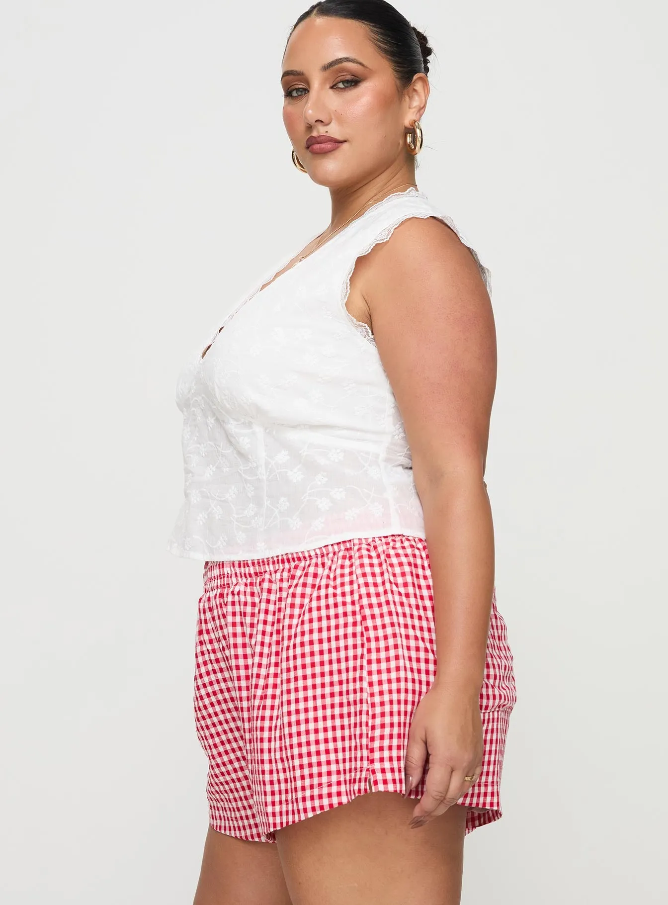 Beach House Shorts Red / White Gingham Curve sold by Princess Polly product image thumbnail 4