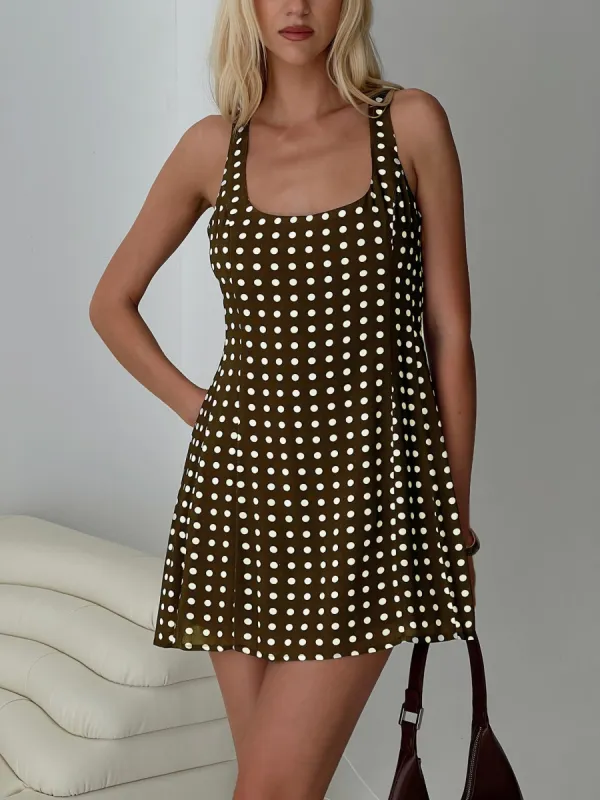 Serina Polka Mini Dress Brown / White sold by Princess Polly