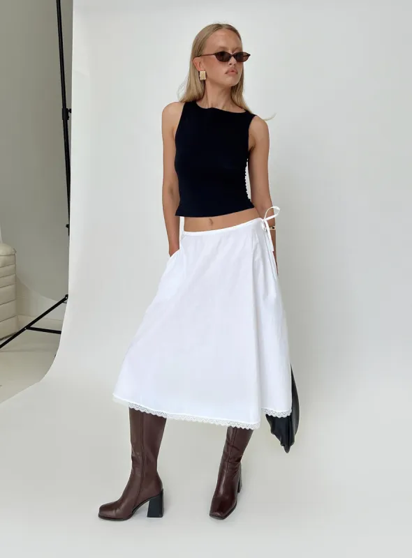 Taka Midi Skirt White sold by Princess Polly