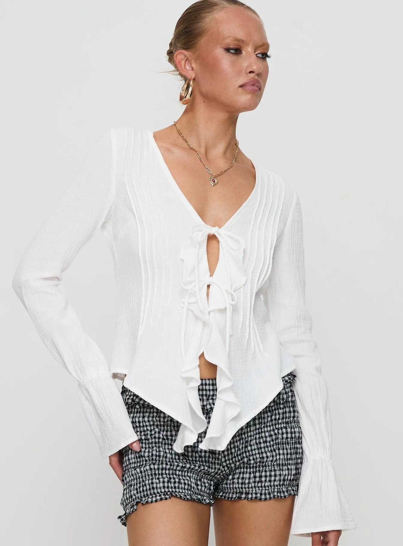 Bonheur Ruffle Long Sleeve Top White sold by Princess Polly product image thumbnail 2