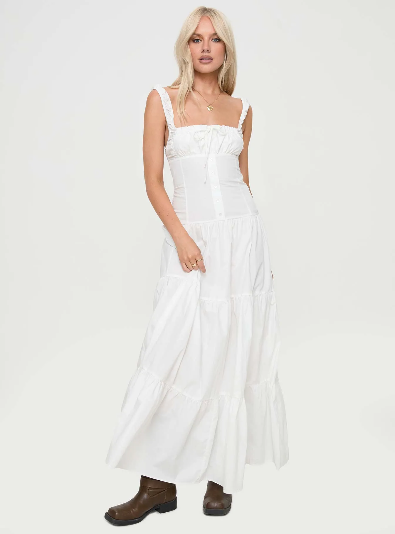 Heart Shaped Maxi Dress White sold by Princess Polly product image thumbnail 4
