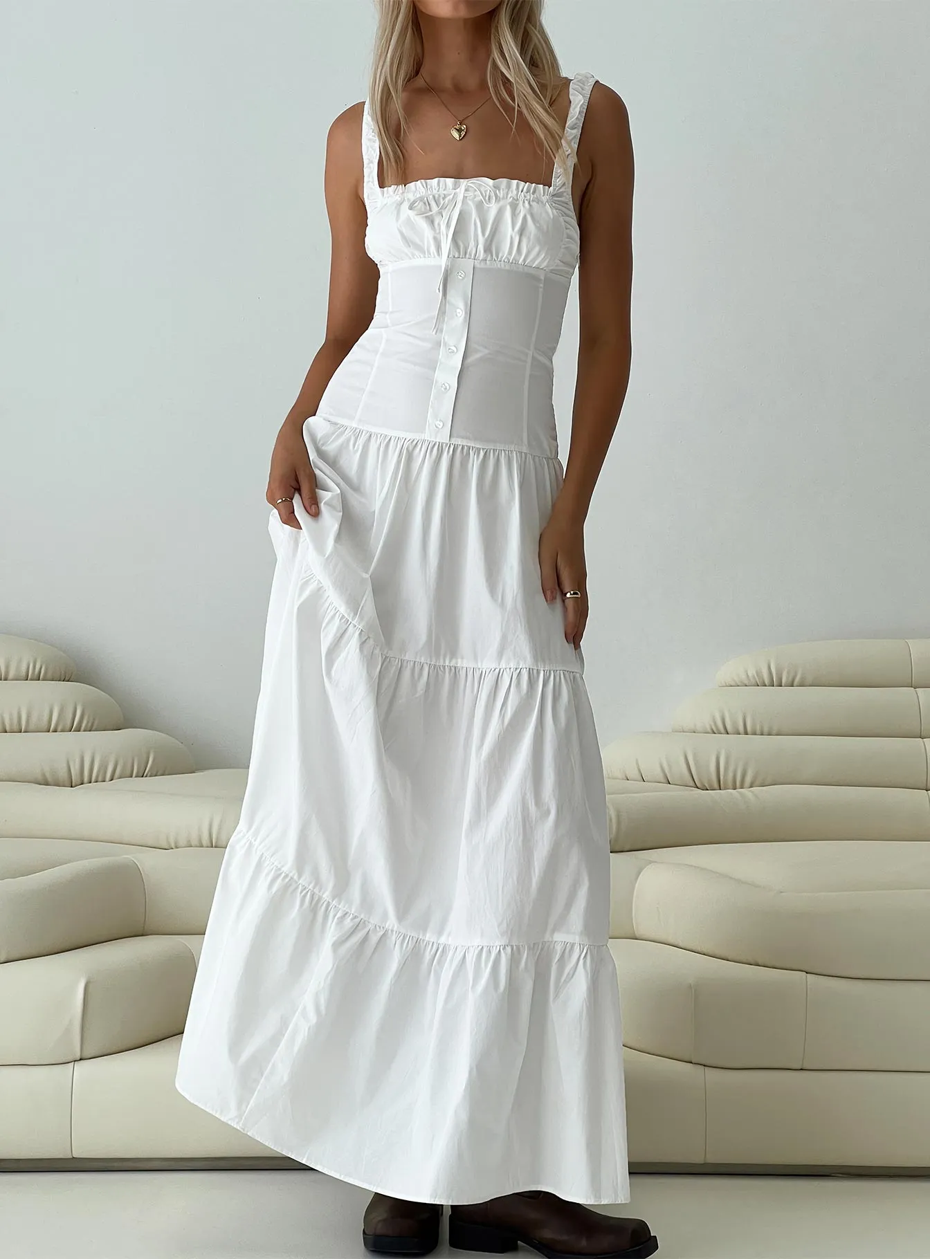 Heart Shaped Maxi Dress White sold by Princess Polly