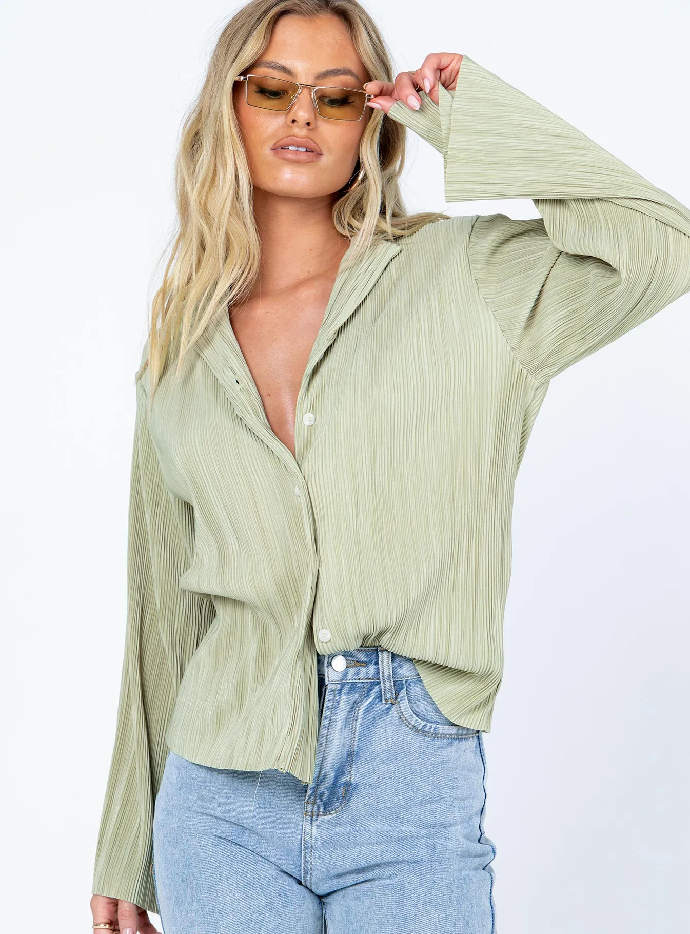 Louie Pleated Shirt Sage sold by Princess Polly product image thumbnail 2