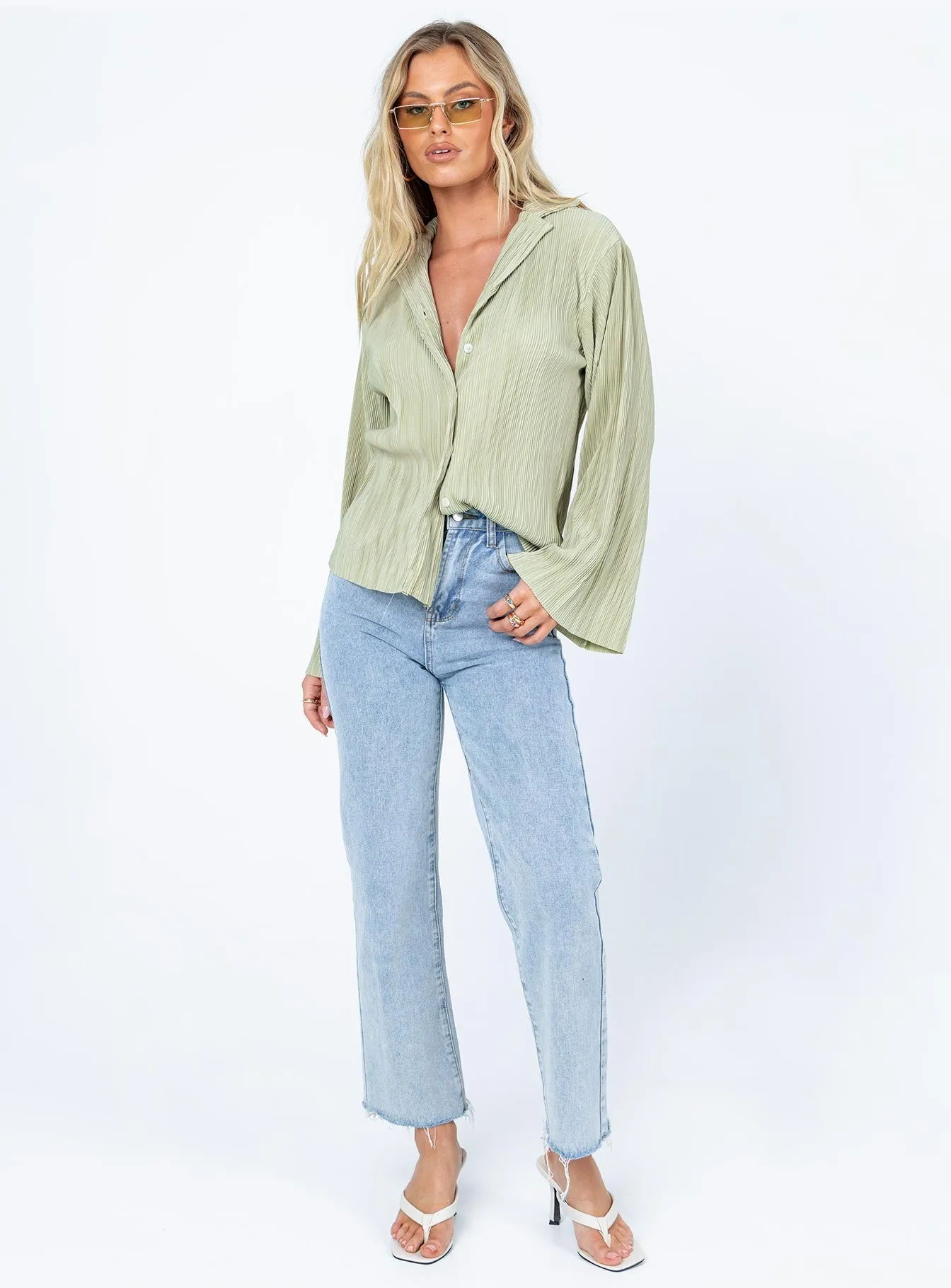 Louie Pleated Shirt Sage sold by Princess Polly product image thumbnail 3
