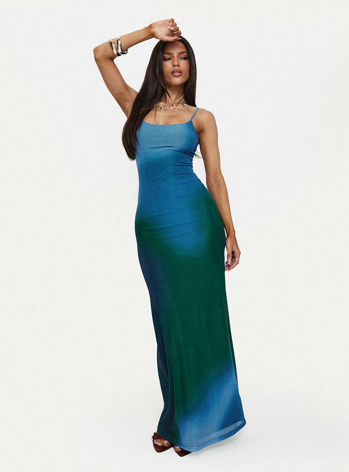 Amoret Maxi Dress Blue / Green sold by Princess Polly