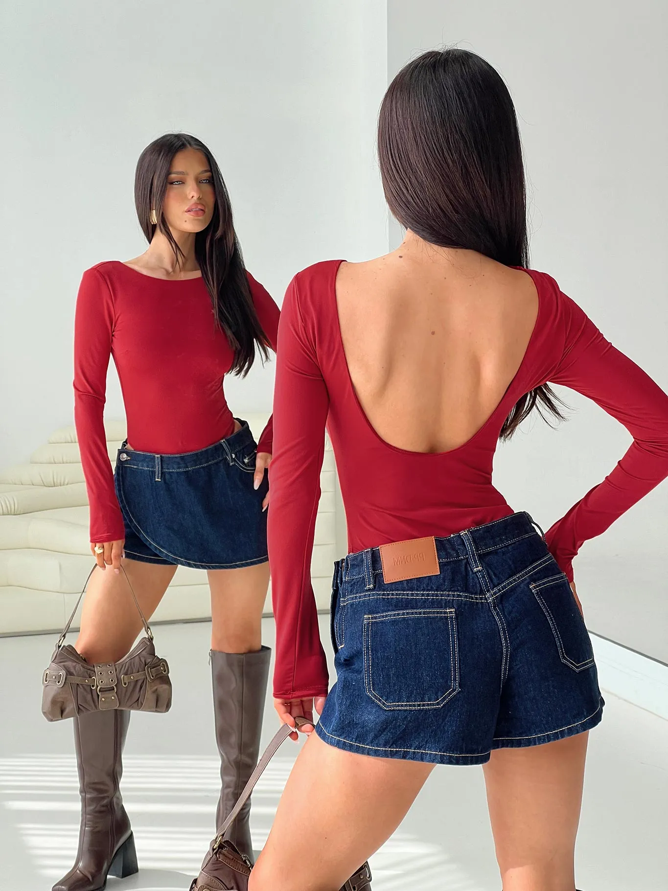 Beresford Long Sleeve Bodysuit Wine sold by Princess Polly