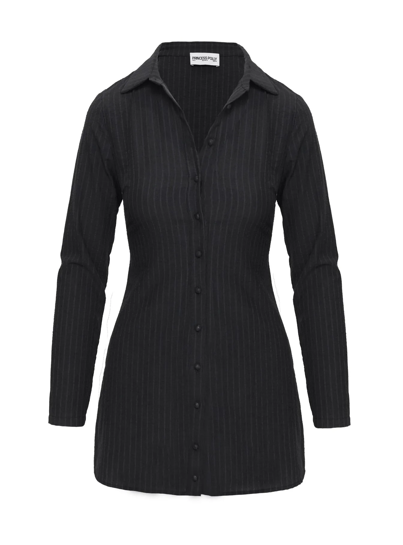 Dial Tone Long Sleeve Mini Dress Black Pinstripe sold by Princess Polly product image thumbnail 5