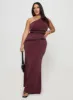 Ultraviolet One Shoulder Lace Maxi Dress Wine Curve sold by Princess Polly