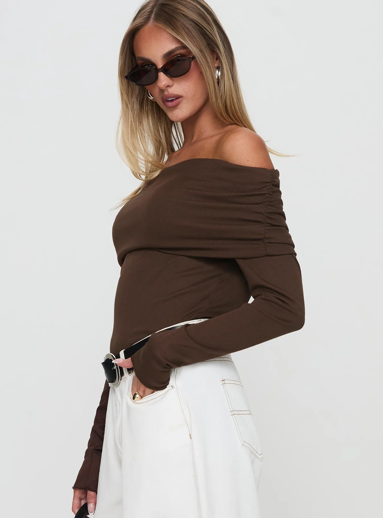 Spoilt Off The Shoulder Bodysuit Brown sold by Princess Polly product image thumbnail 4