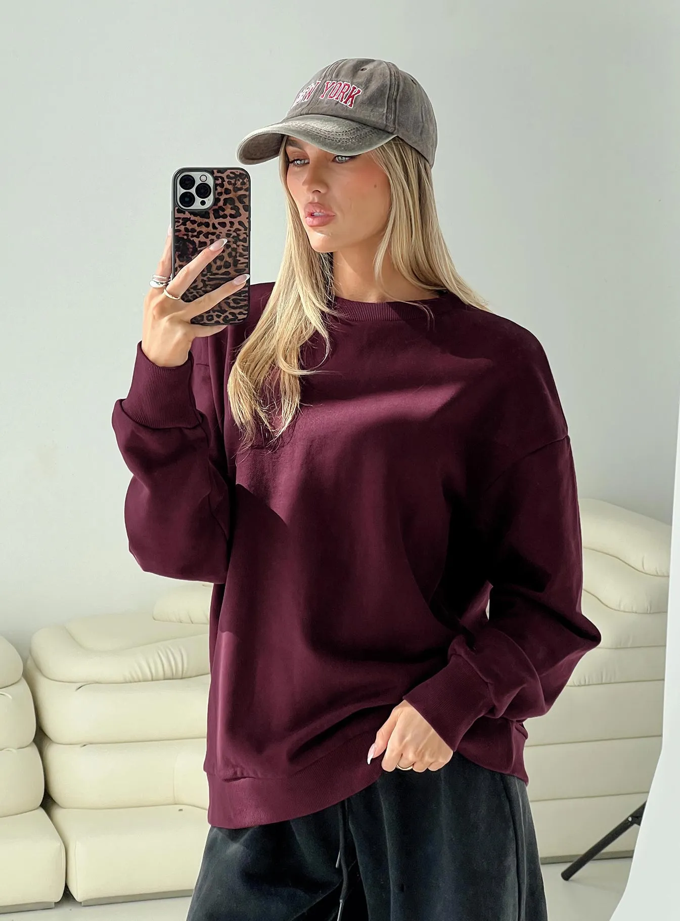 All Day Crewneck Sweatshirt Wine sold by Princess Polly