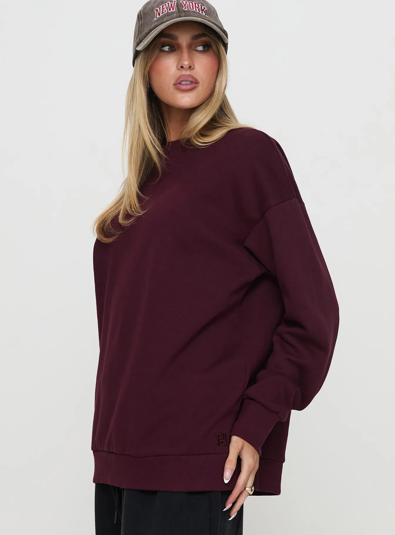 All Day Crewneck Sweatshirt Wine sold by Princess Polly product image thumbnail 4