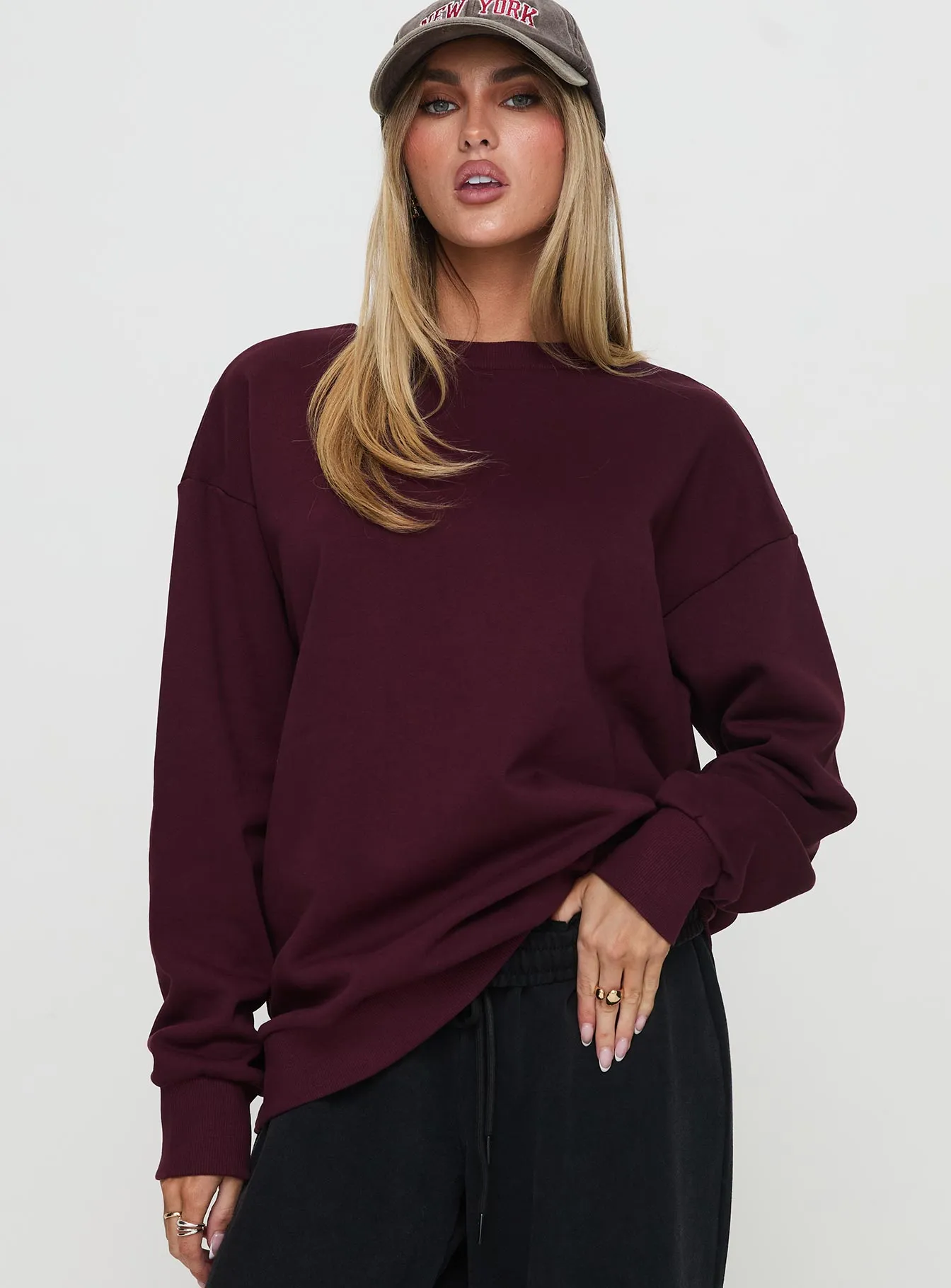 All Day Crewneck Sweatshirt Wine sold by Princess Polly product image thumbnail 2