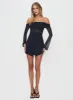 Blueprint Mesh Long Sleeve Mini Dress Navy sold by Princess Polly