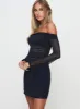 Blueprint Mesh Long Sleeve Mini Dress Navy sold by Princess Polly