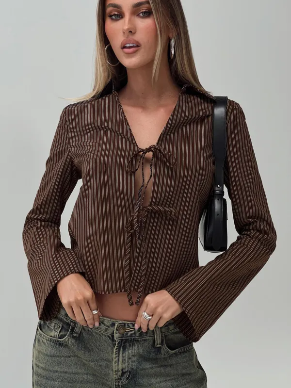 Rozetti Long Sleeve Top Brown Stripe sold by Princess Polly