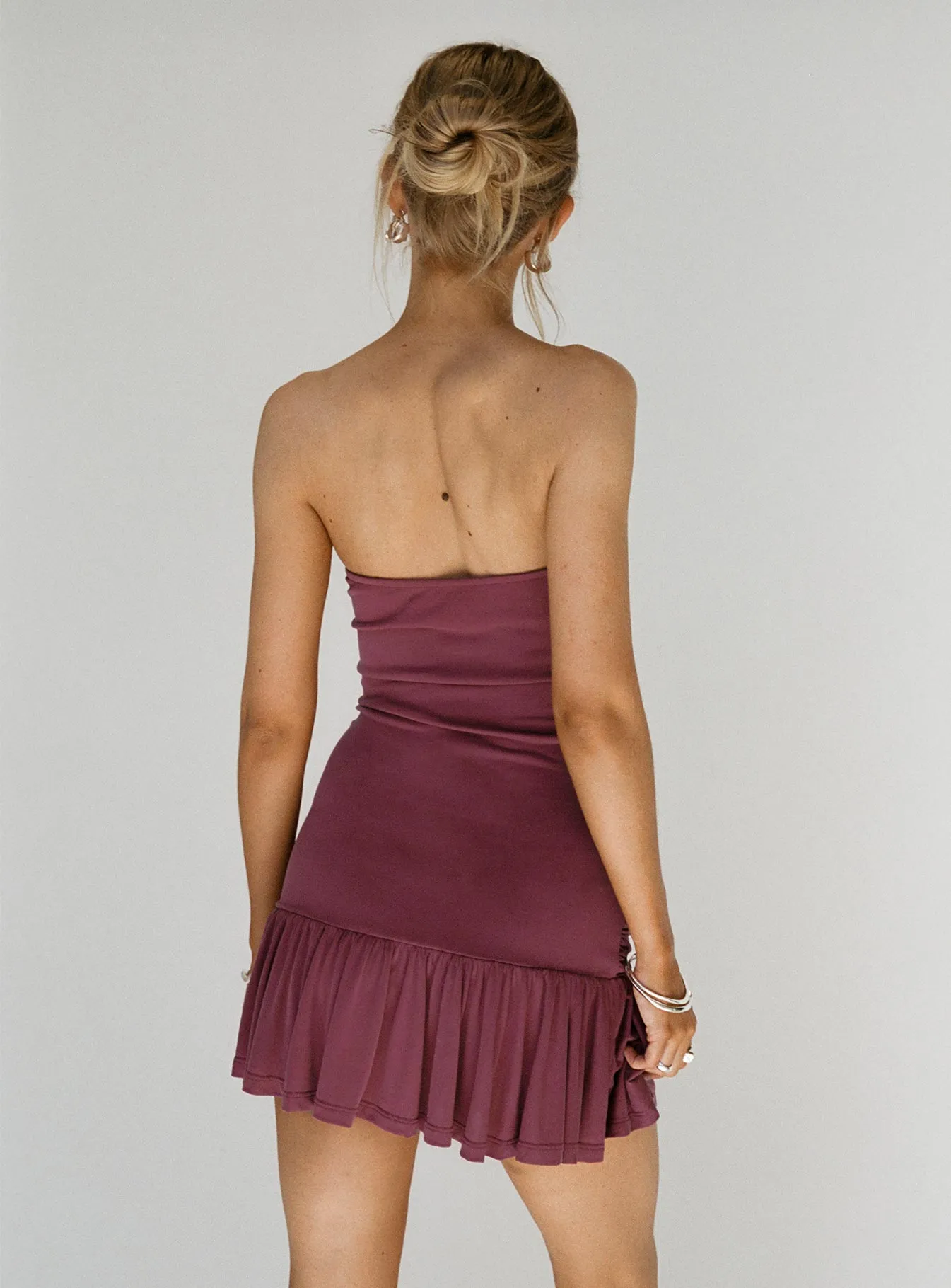 Love Lingers Strapless Mini Dress Burgundy sold by Princess Polly product image thumbnail 3