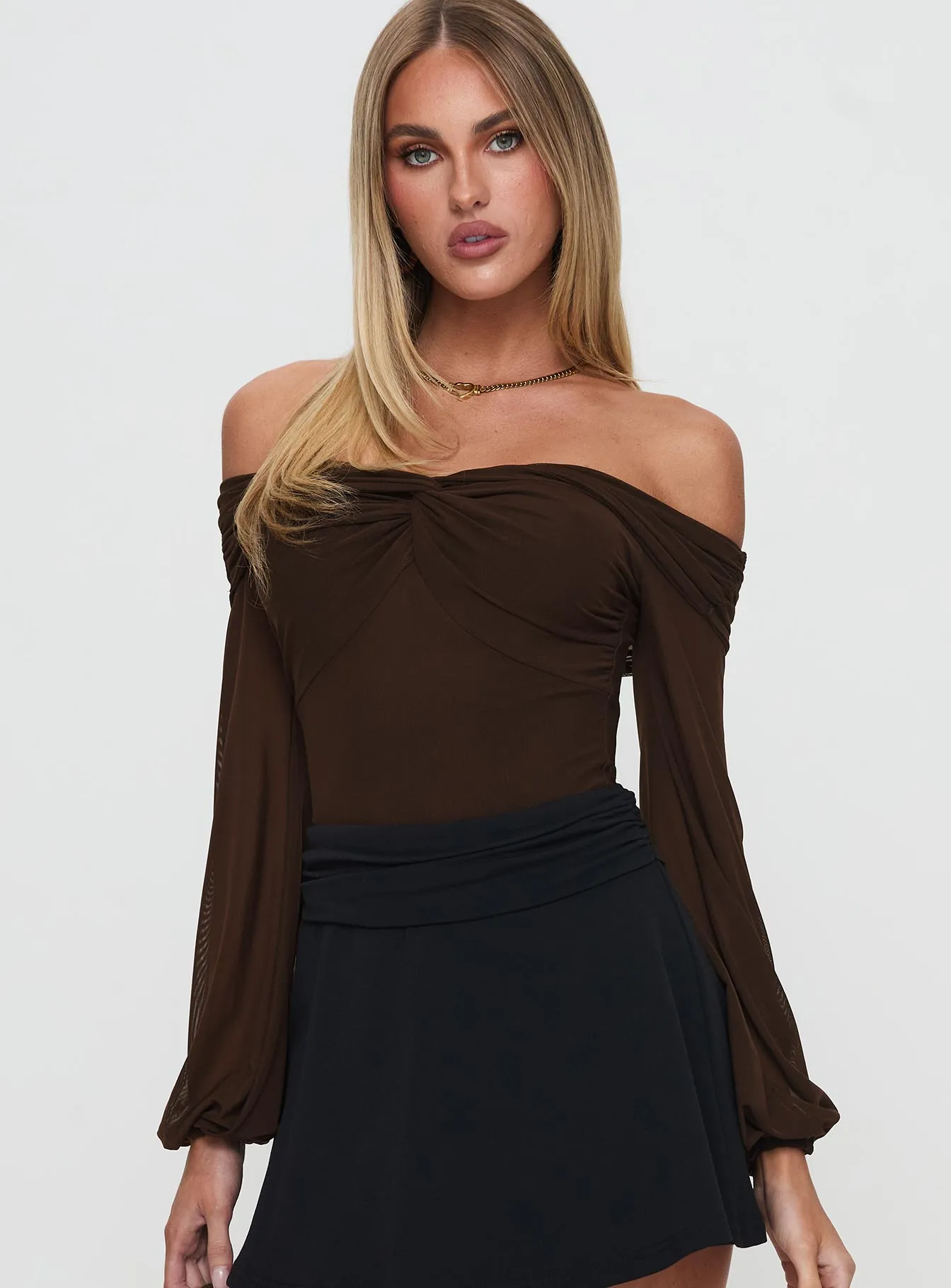 Babette Off The Shoulder Bodysuit Brown sold by Princess Polly product image thumbnail 2