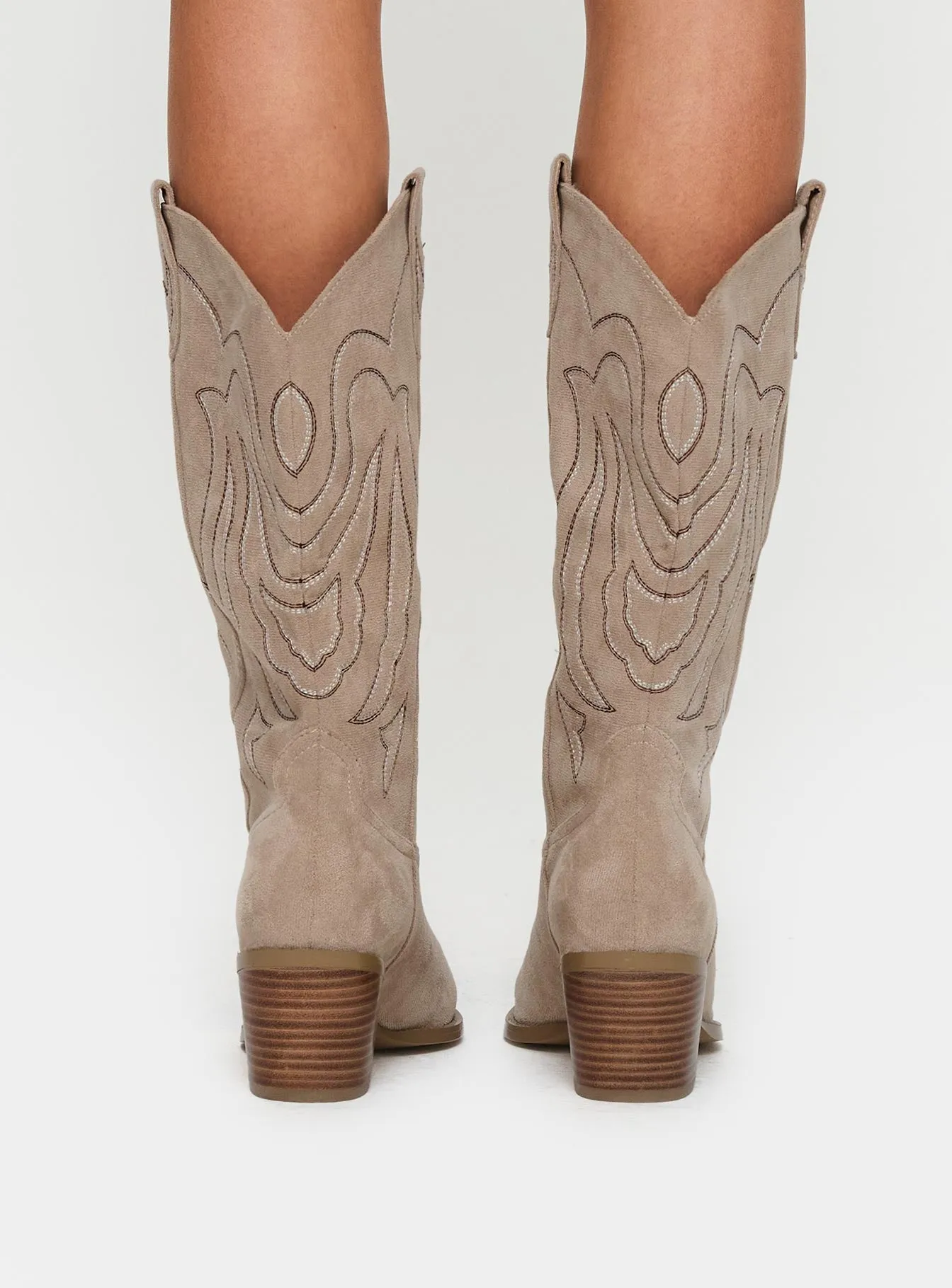 Billini Delanie Cowboy Boots Taupe Faux Suede sold by Princess Polly product image thumbnail 4