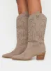 Billini Delanie Cowboy Boots Taupe Faux Suede sold by Princess Polly