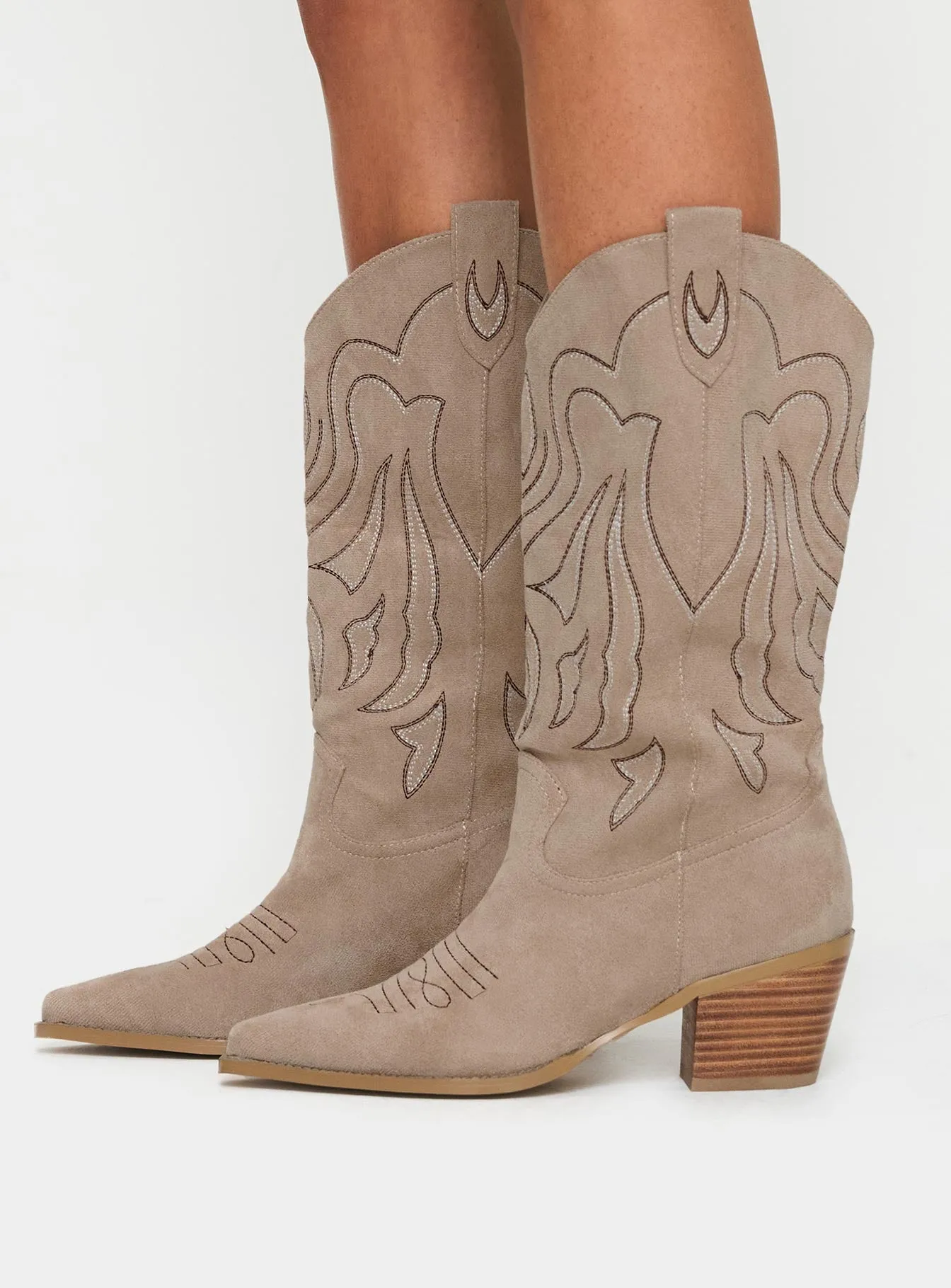 Billini Delanie Cowboy Boots Taupe Faux Suede sold by Princess Polly product image thumbnail 3