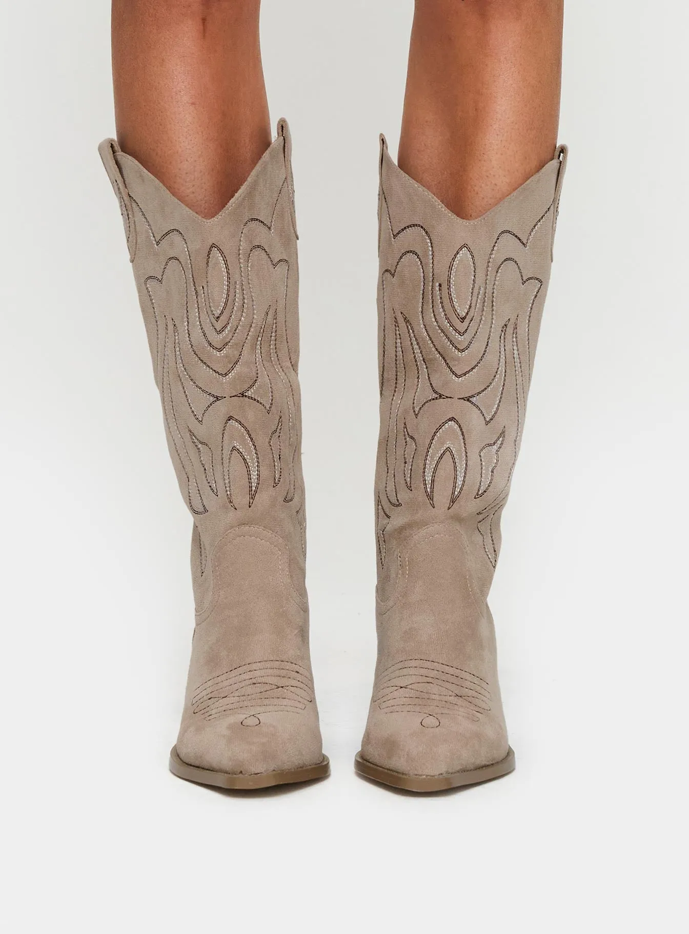 Billini Delanie Cowboy Boots Taupe Faux Suede sold by Princess Polly product image thumbnail 2