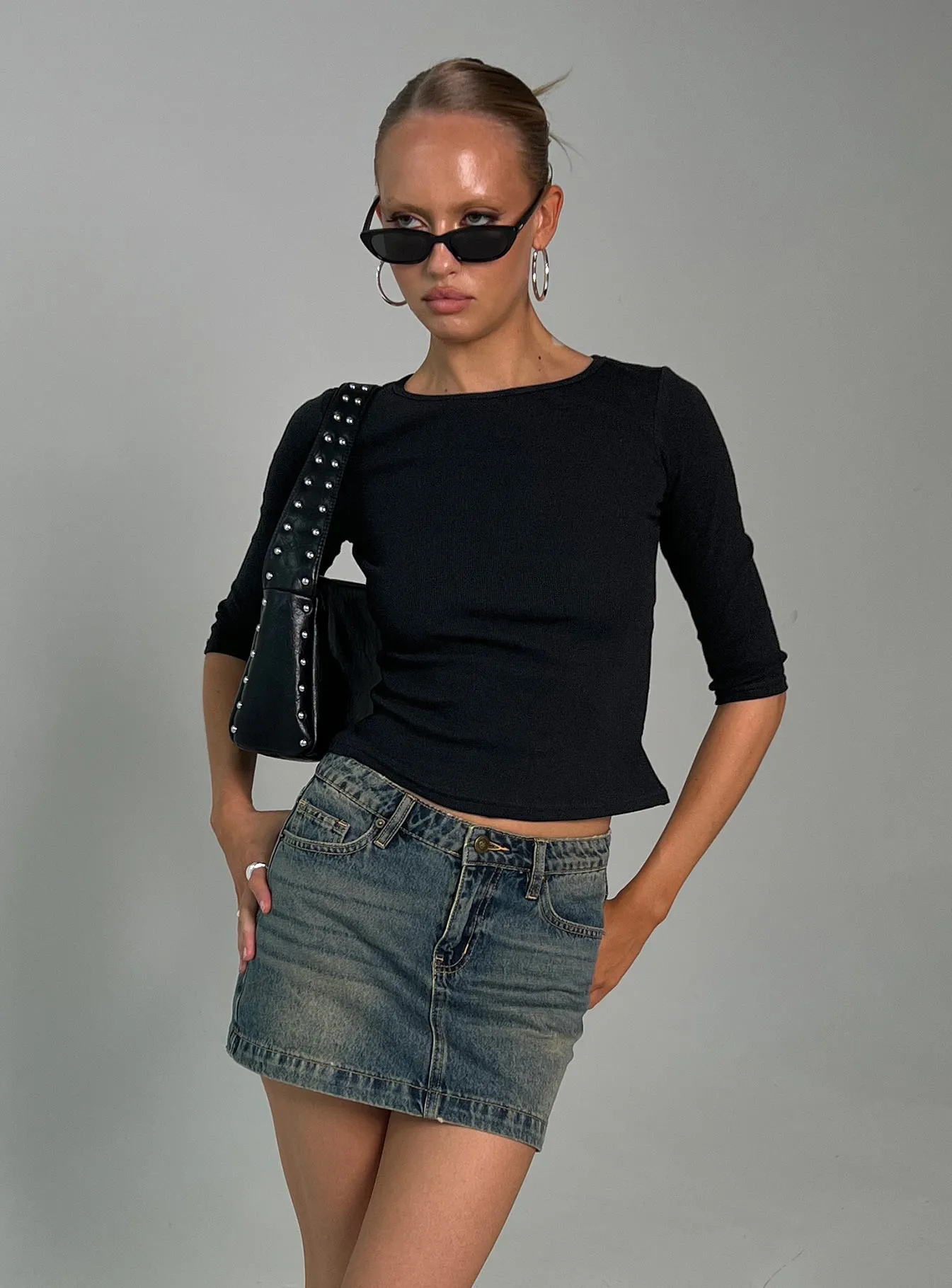 Elaia 3/4 Sleeve Top Black sold by Princess Polly