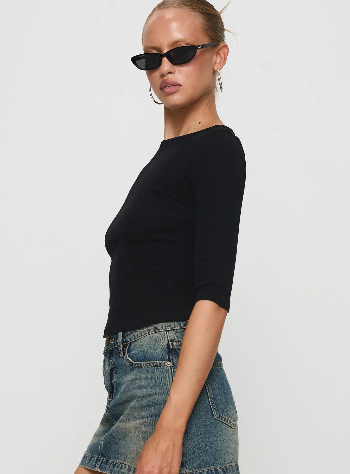 Elaia 3/4 Sleeve Top Black sold by Princess Polly product image thumbnail 4