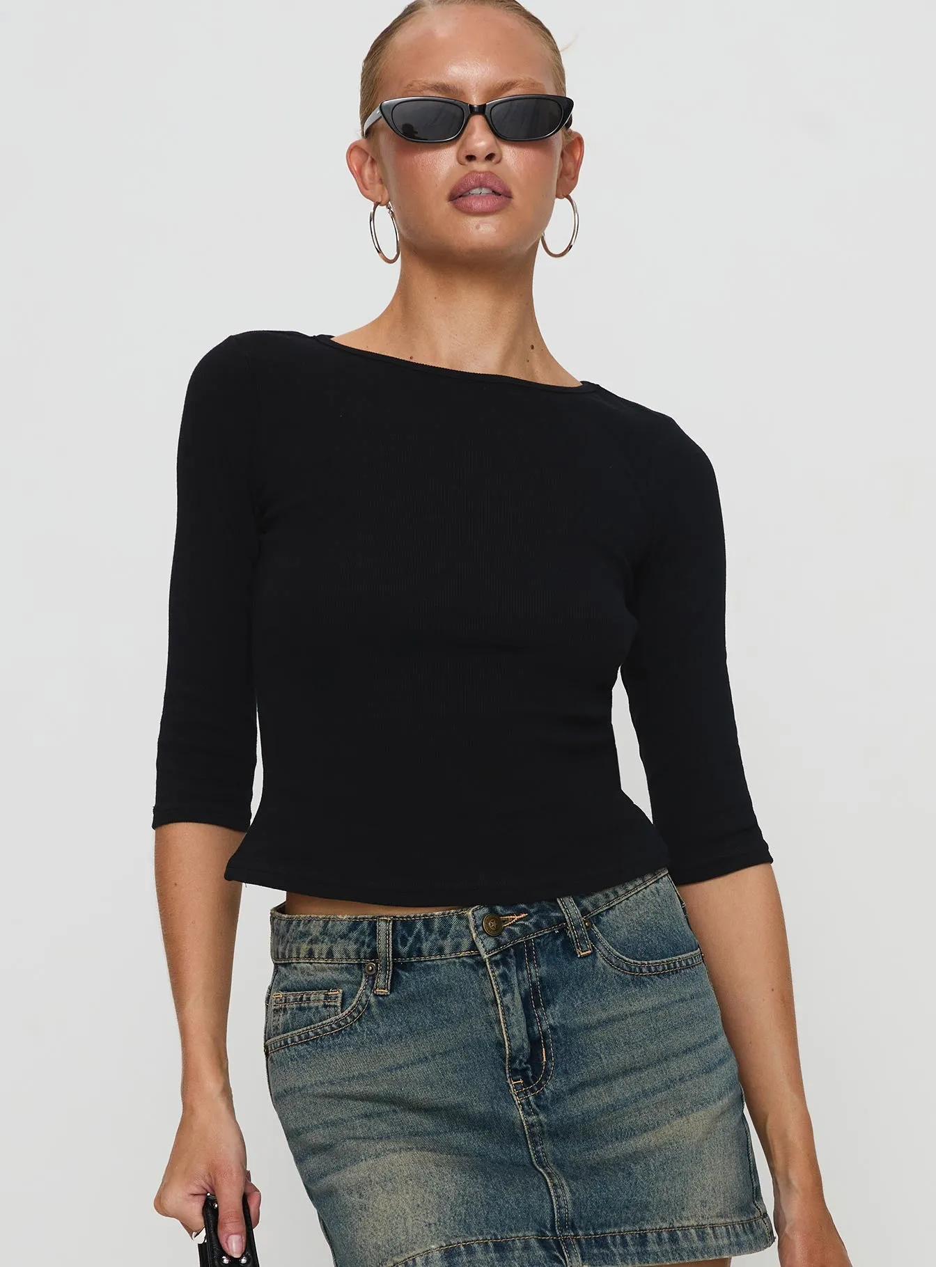 Elaia 3/4 Sleeve Top Black sold by Princess Polly product image thumbnail 2