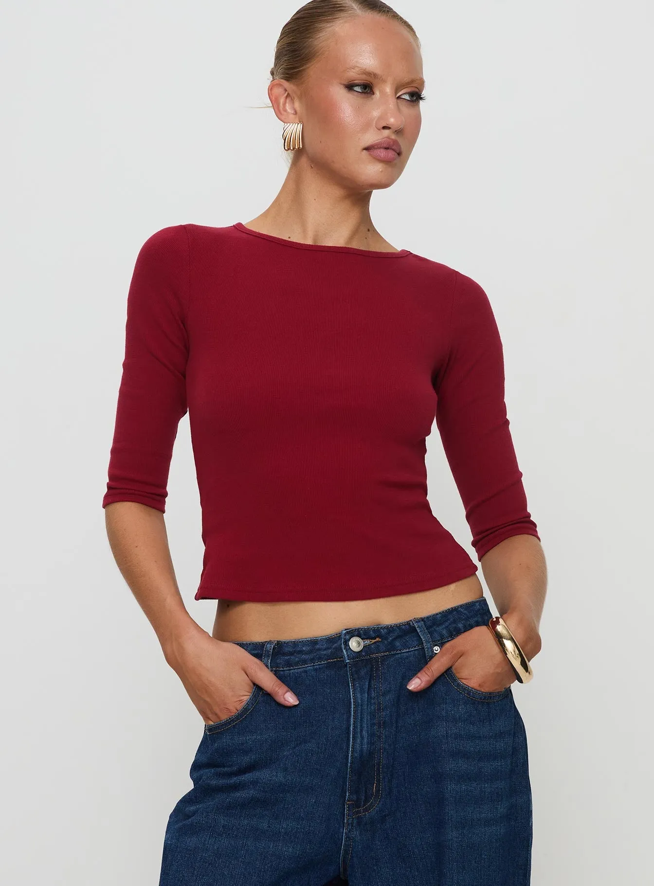 Elaia 3/4 Sleeve Top Red sold by Princess Polly product image thumbnail 2