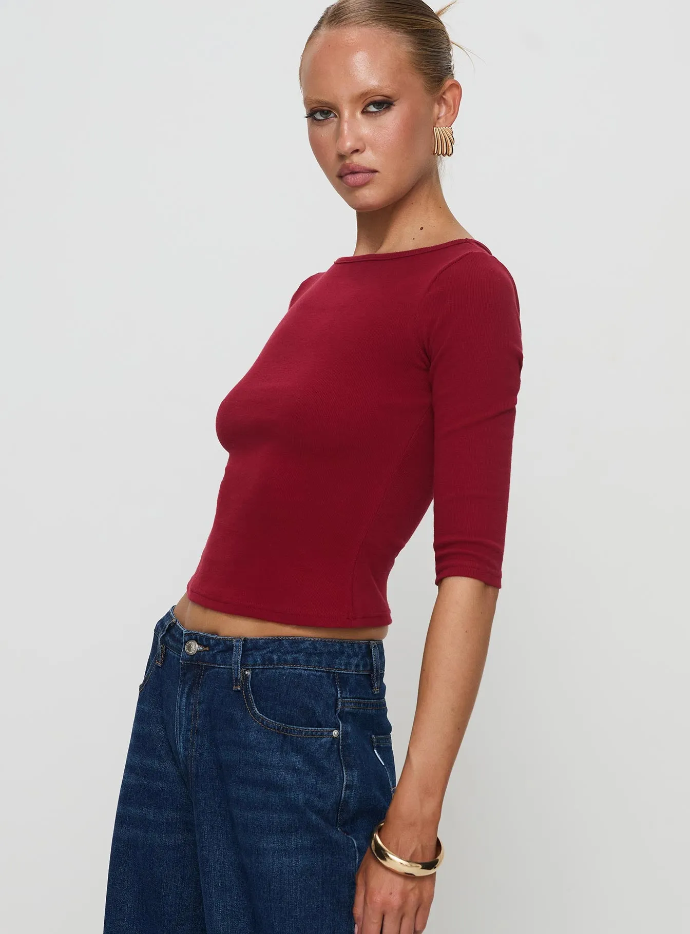 Elaia 3/4 Sleeve Top Red sold by Princess Polly product image thumbnail 4