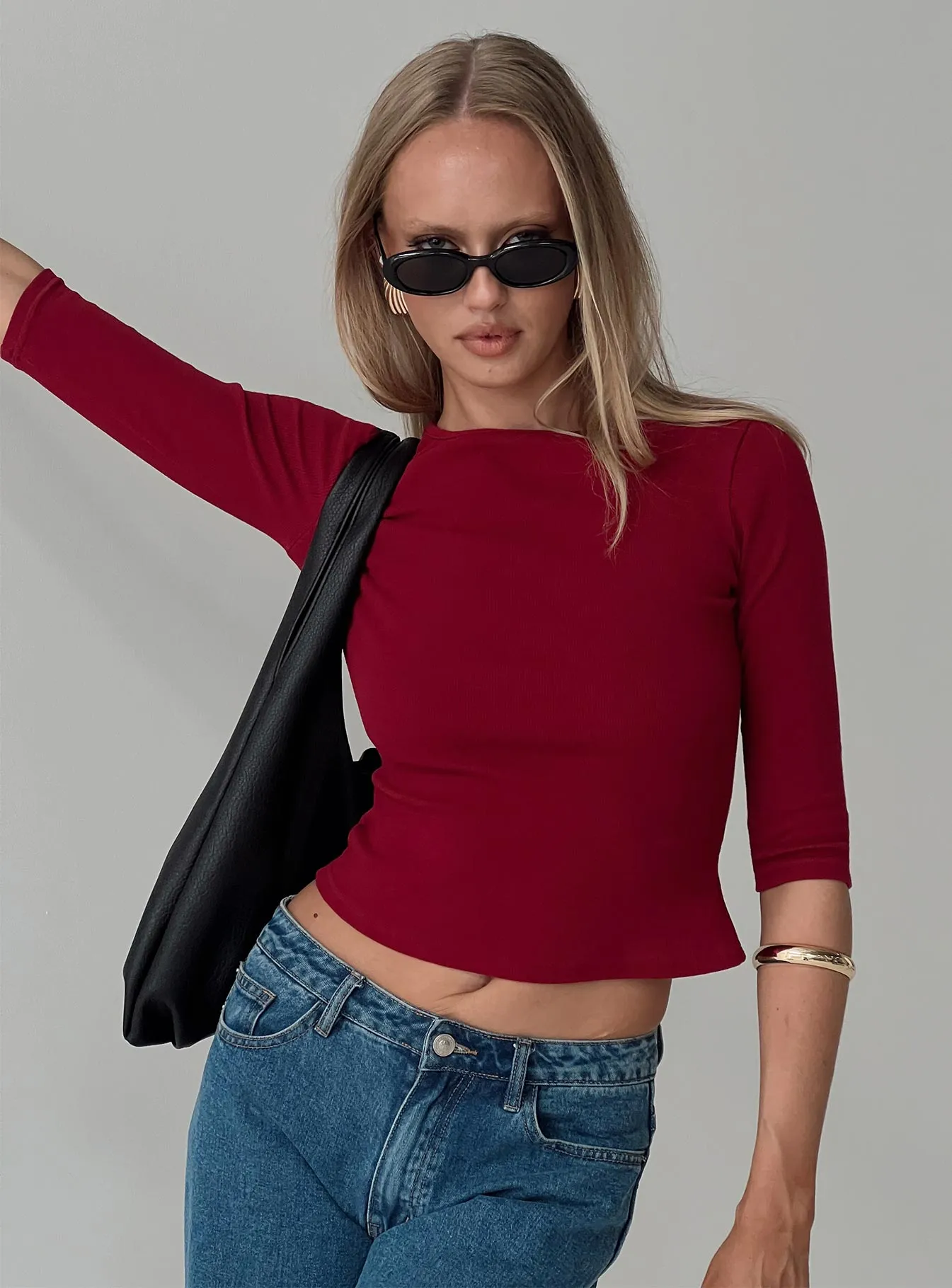 Elaia 3/4 Sleeve Top Red sold by Princess Polly