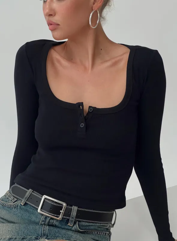 Daphine Long Sleeve Top Black sold by Princess Polly