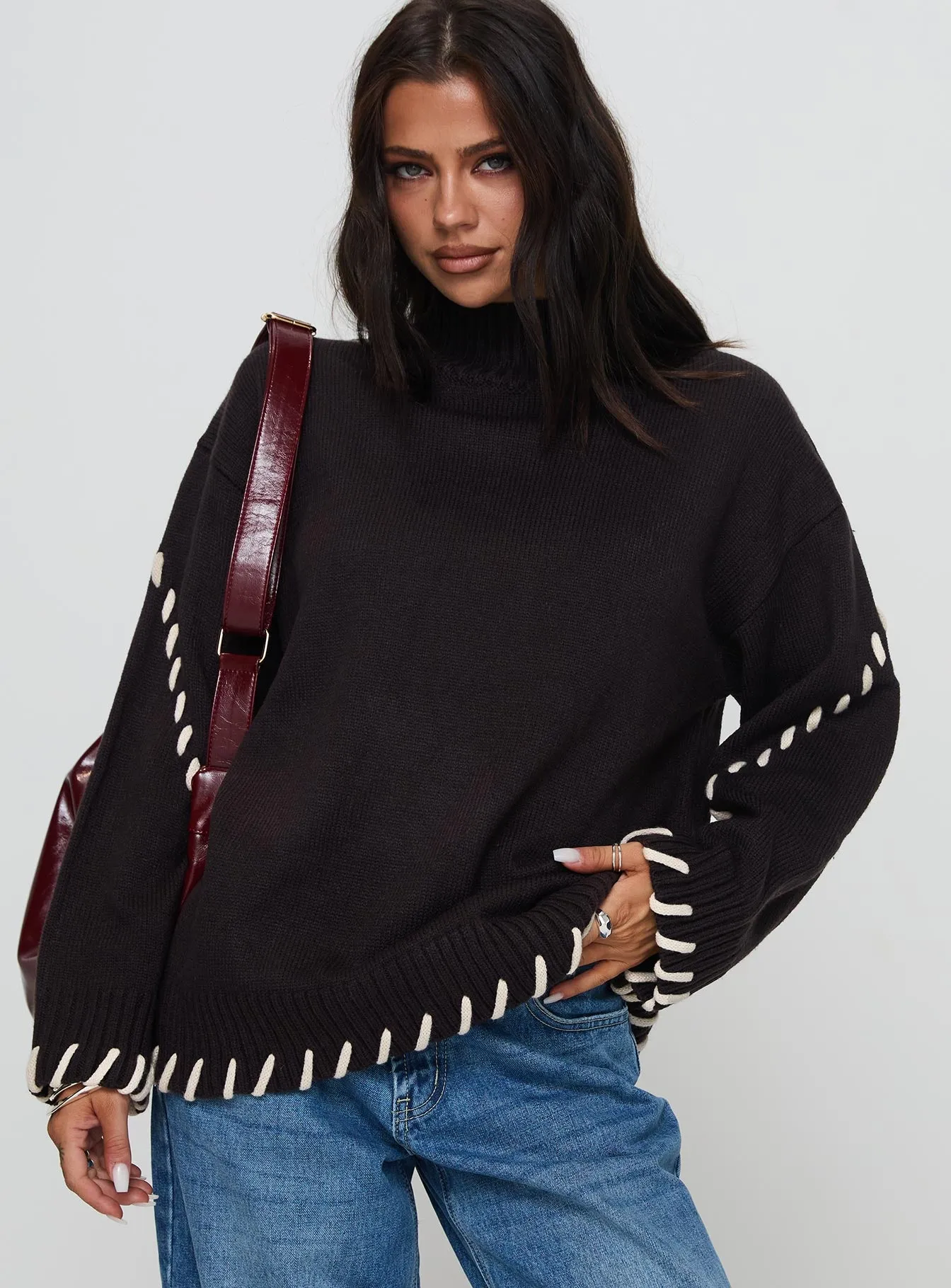 Leizure Turtleneck Knit Sweater Brown sold by Princess Polly product image thumbnail 2